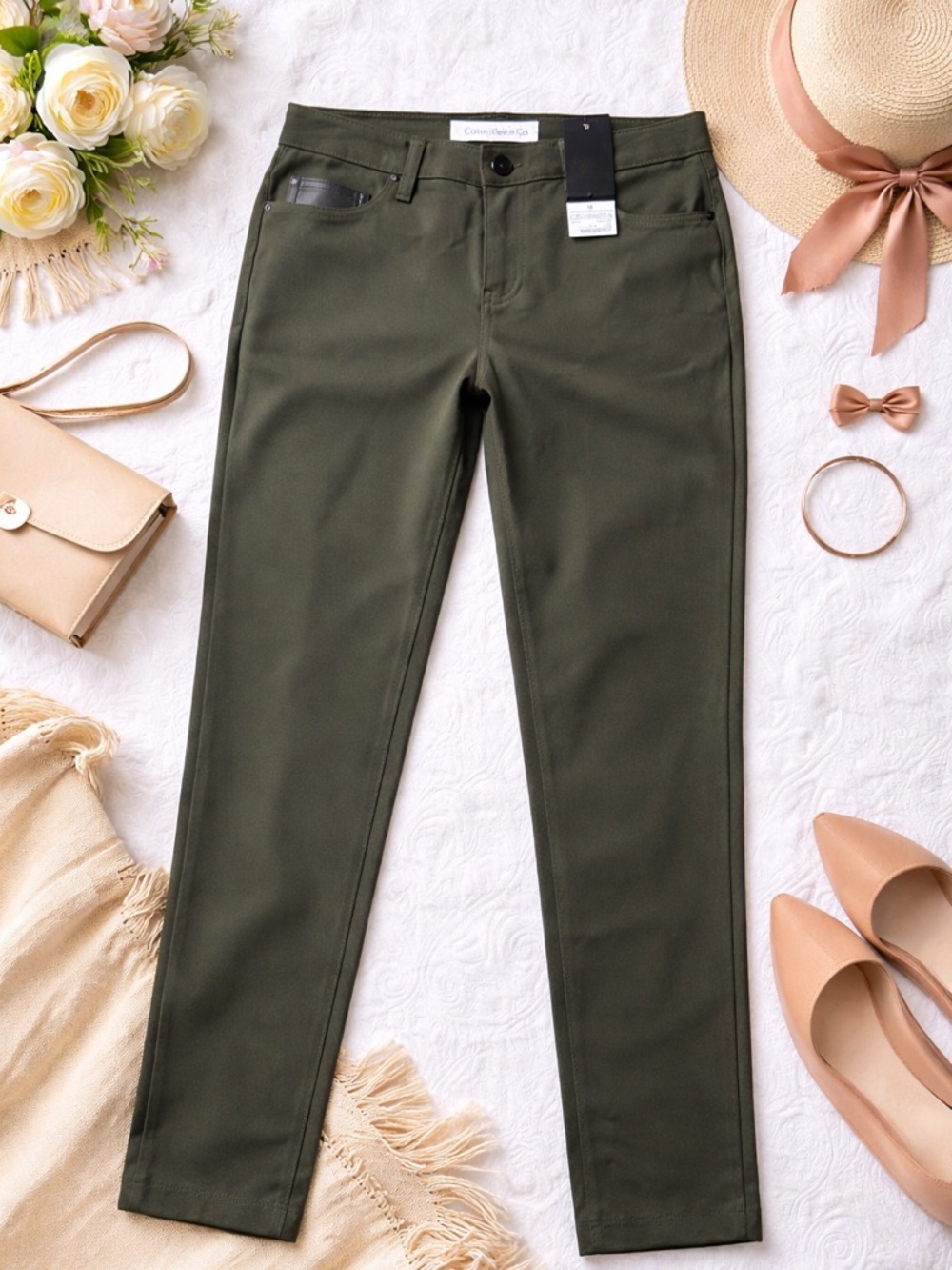 Calvin Klein Olive Green Slim Pants NWT Size 10 Stretch Workwear